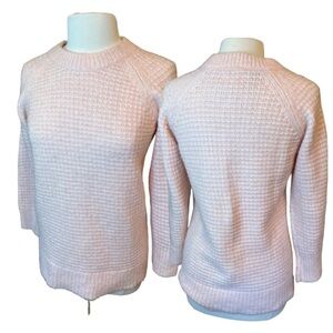 Lou & Grey Crew Neck Waffle Fuzzy Sweater Soft Pink Banded Hem Oversize XS/S‍‍‍‍